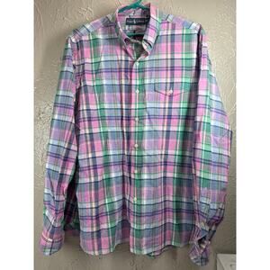 Ralph Lauren Pink Green Blue Long Sleeve Cotton Plaid Shirt Mens Size Large‎